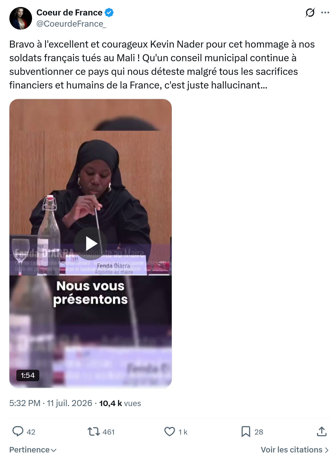 Coeur de France: Bravo à l'excellent et courageux Kevin Nader...