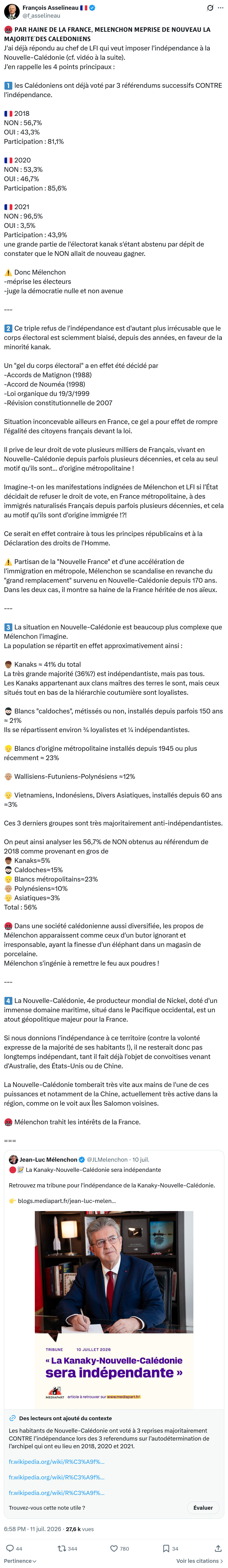 Francois Asselineau: 𝗣𝗔𝗥 𝗛𝗔𝗜𝗡𝗘 𝗗𝗘 𝗟𝗔 𝗙𝗥𝗔𝗡𝗖𝗘...