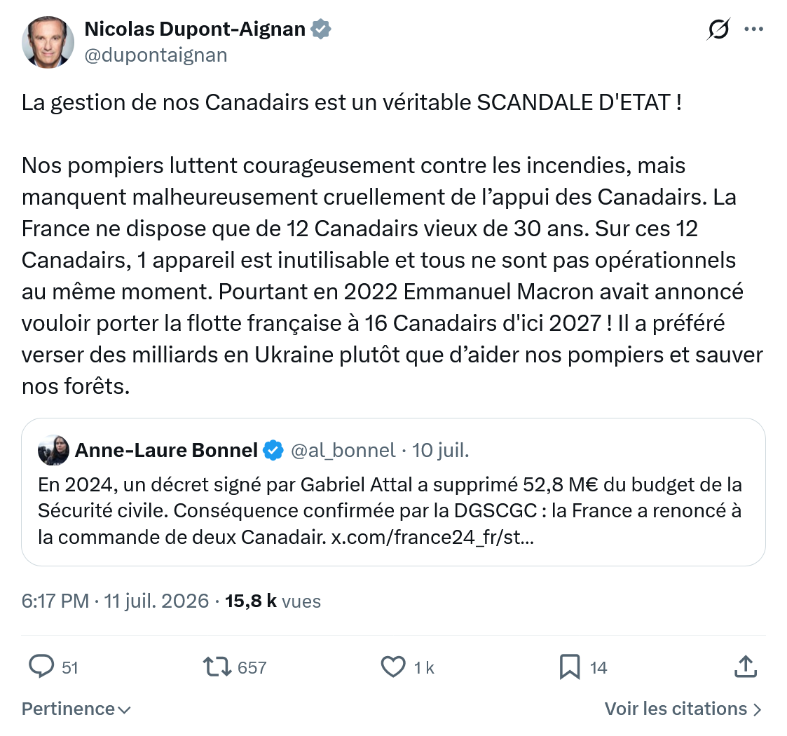 Nicolas Dupont-Aignan: La gestion de nos Canadairs est un véritable SCANDALE D'ETAT...