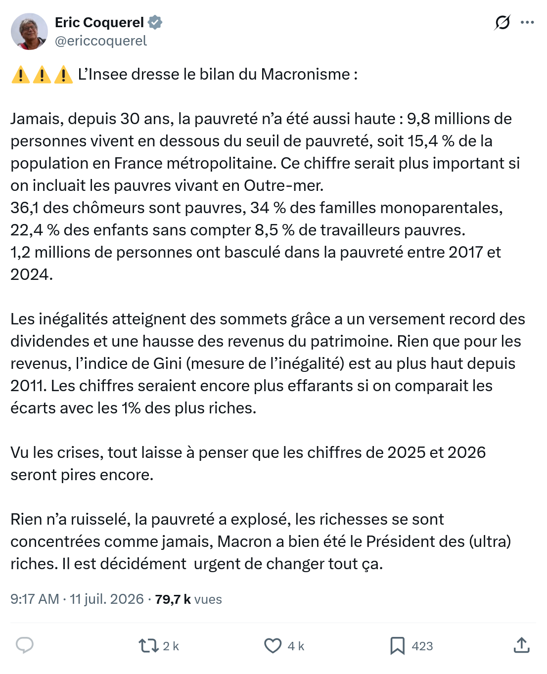 Eric Coquerel: L’Insee dresse le bilan du Macronisme...