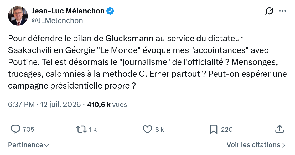 Jean-Luc Mélenchon: Pour défendre le bilan de Glucksmann...