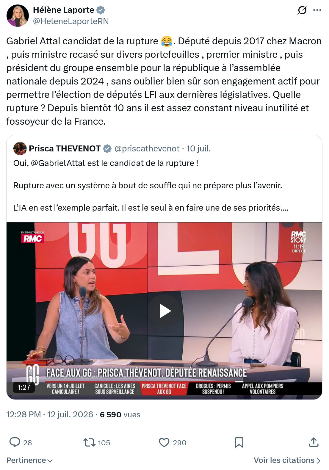 Hélène Laporte: Gabriel Attal candidat de la rupture...