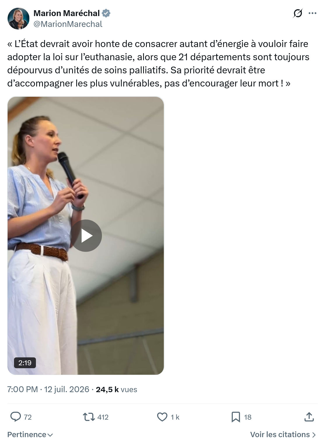 Marion Maréchal- Le Pen: L’État devrait avoir honte...