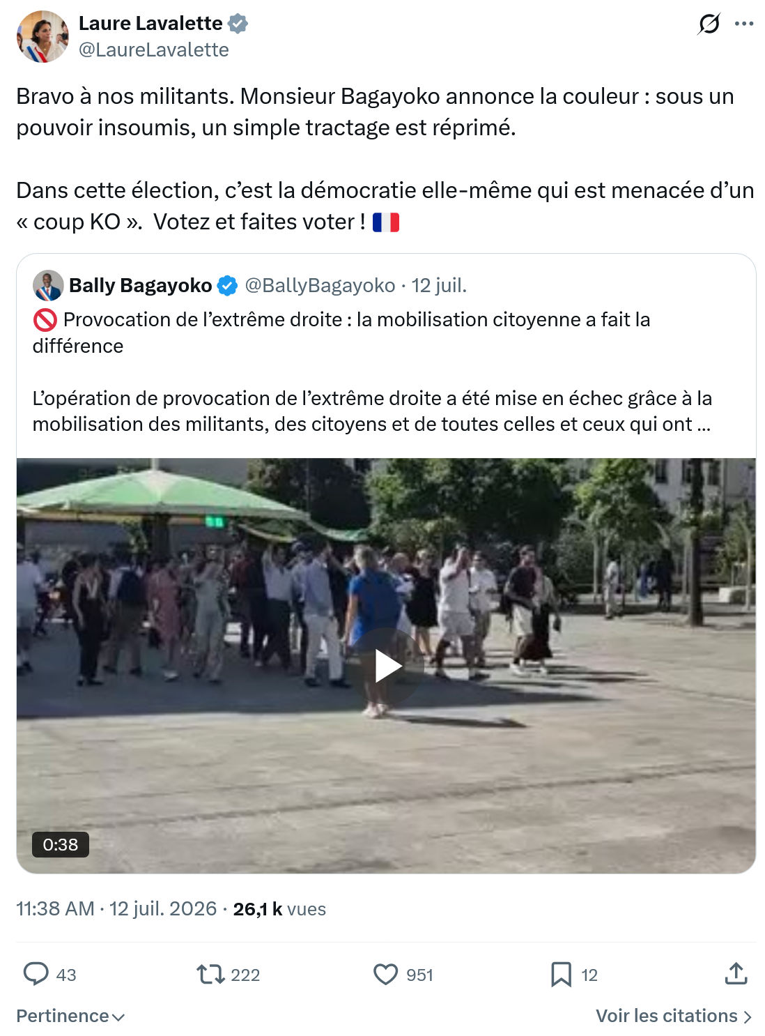 Laure Lavalette: Bravo à nos militants...