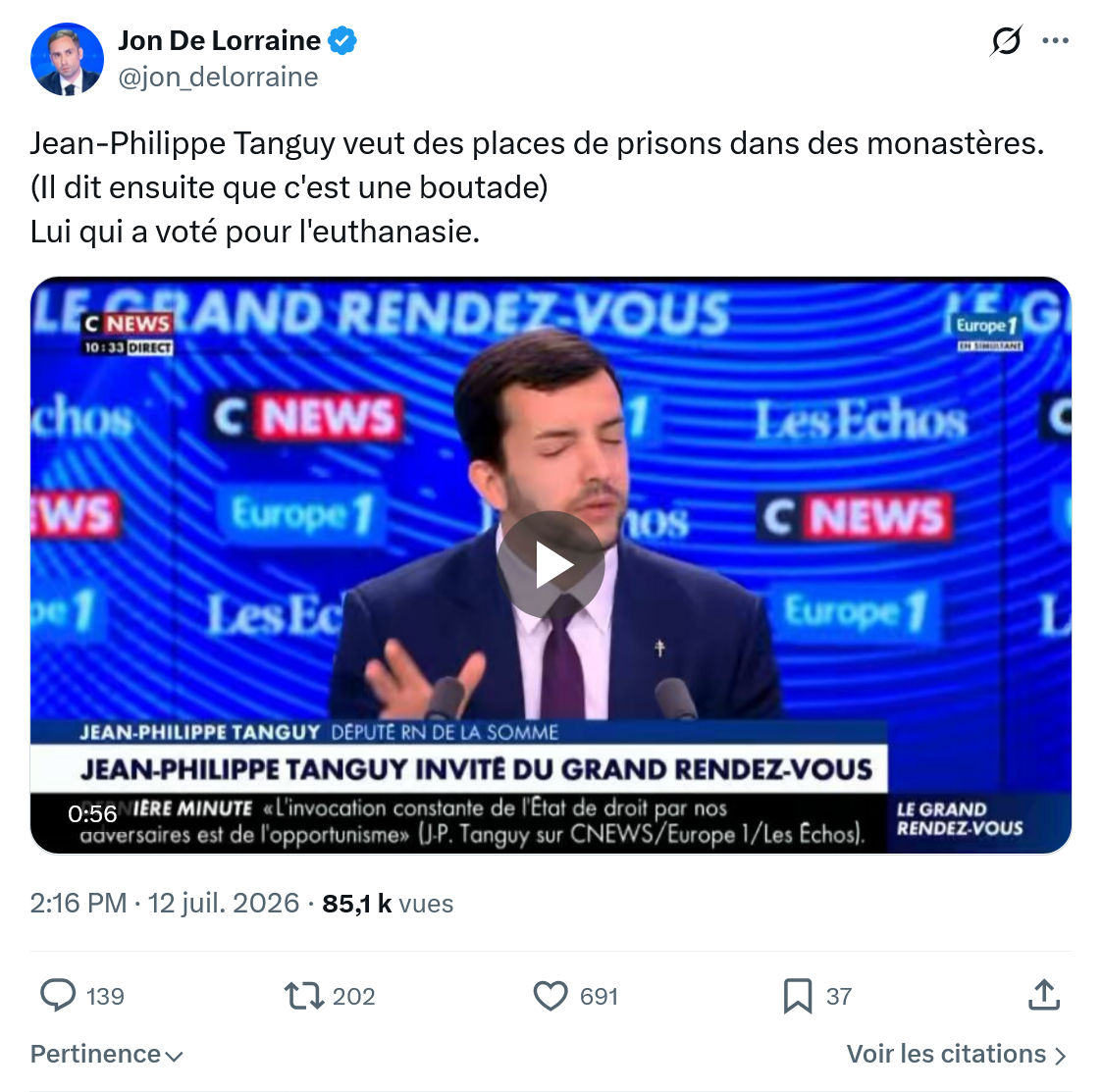 Jon De Lorraine: Jean-Philippe Tanguy veut...