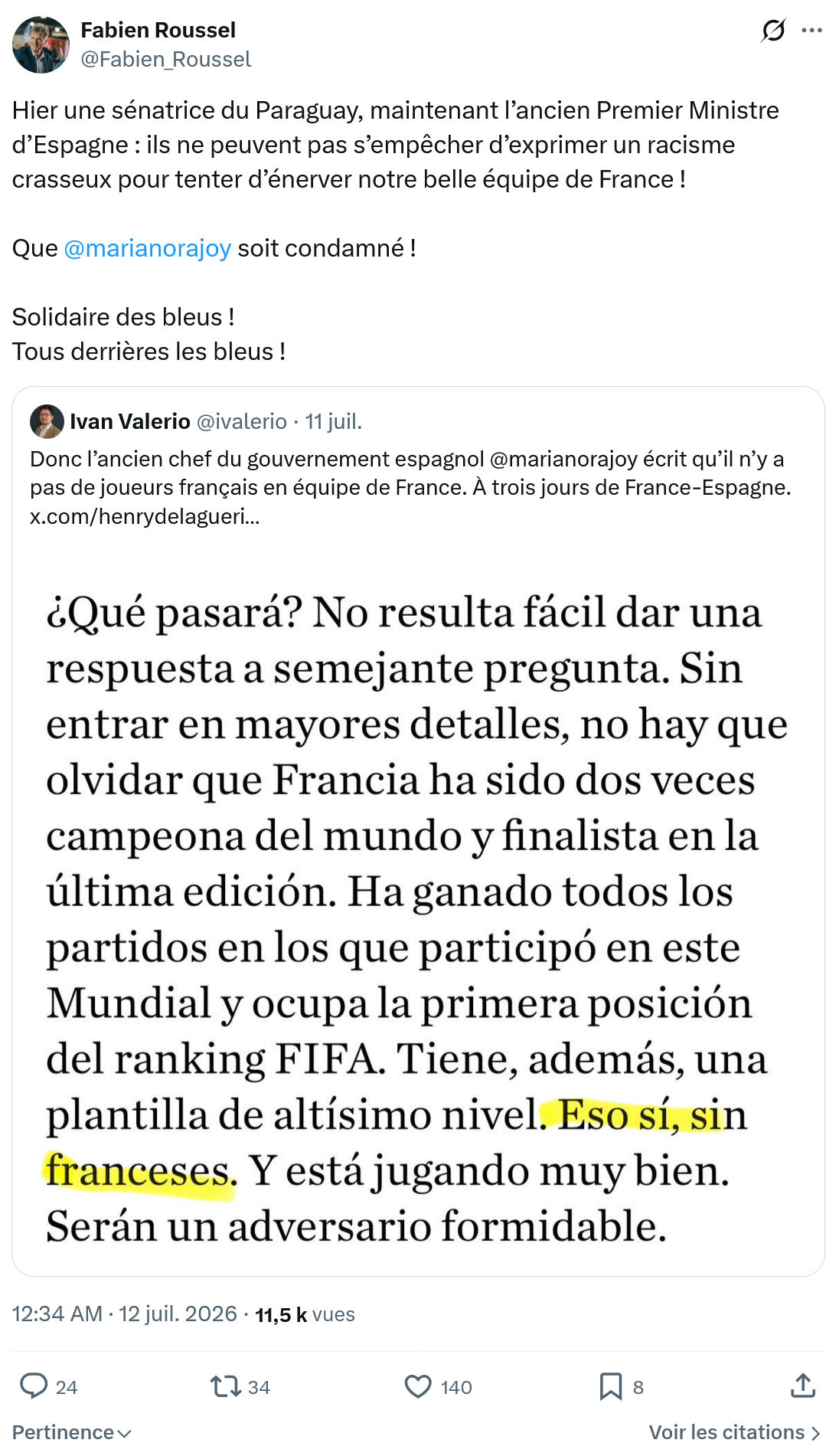 Fabien Roussel: Hier une sénatrice du Paraguay...