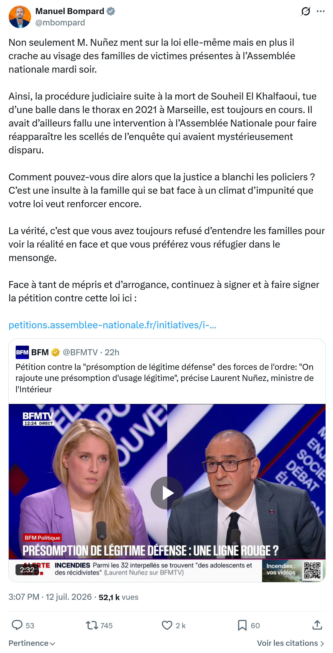 Manuel Bompard: Non seulement M. Nuñez...