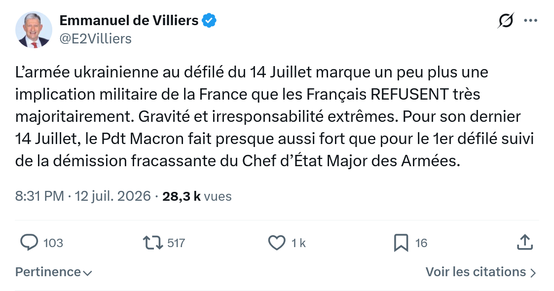 Emmanuel de Villiers: L’armée ukrainienne au défilé du 14 Juillet...