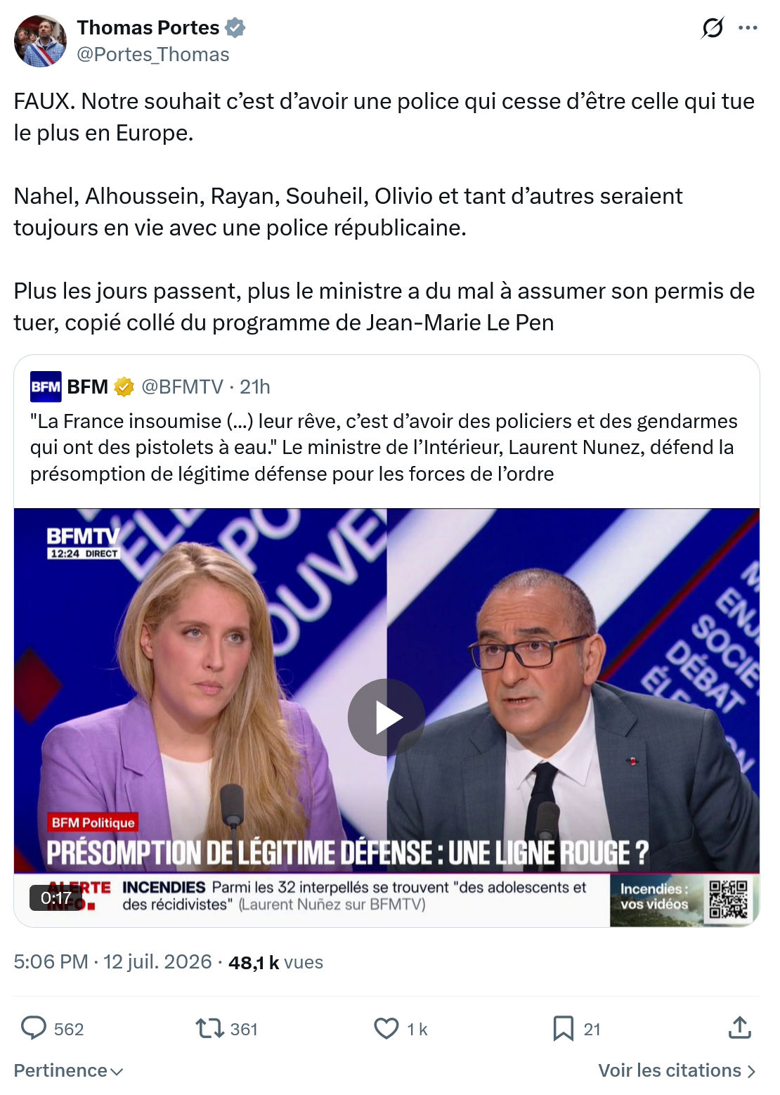Thomas Portes: FAUX...