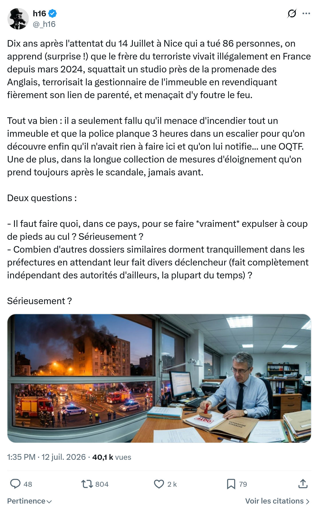 h16: Dix ans après l'attentat du 14 Juillet...