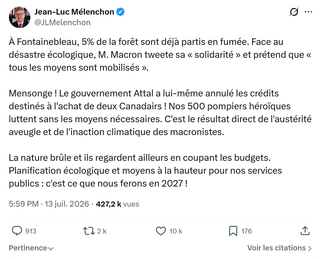 Jean-Luc Mélenchon: À Fontainebleau, 5% de la forêt...