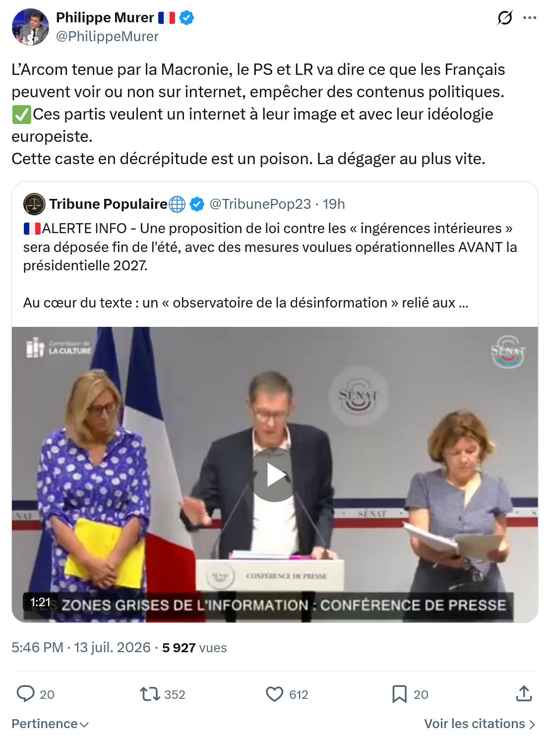Philippe Murer: L’Arcom tenue par la Macronie...