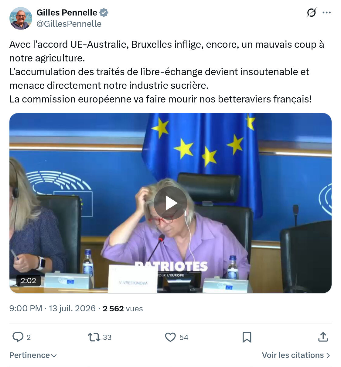 Gilles Pennelle: Avec l’accord UE-Australie...