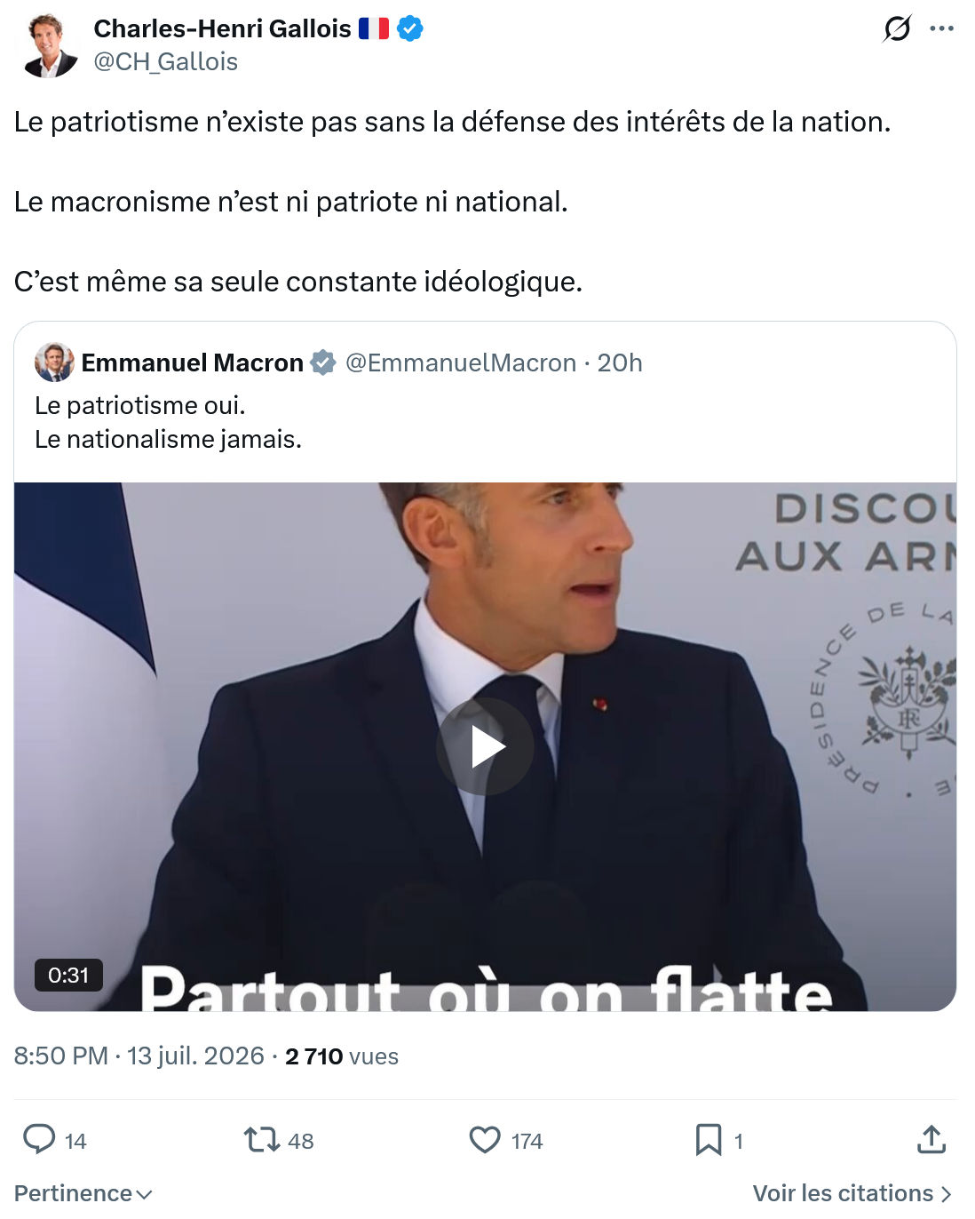 Charles-Henri Gallois: Le patriotisme n’existe pas sans...