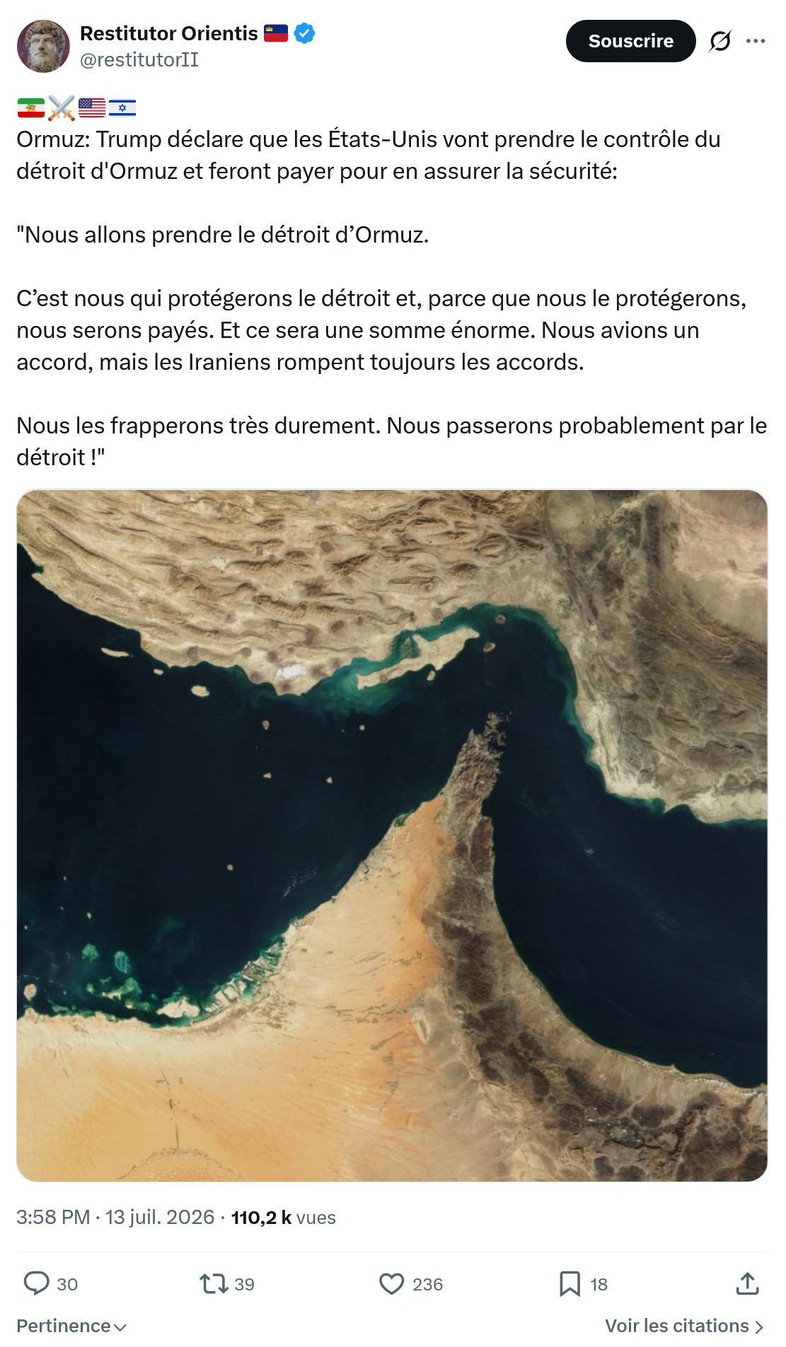 Restitutor Orientis: Ormuz: Trump déclare que les États-Unis...