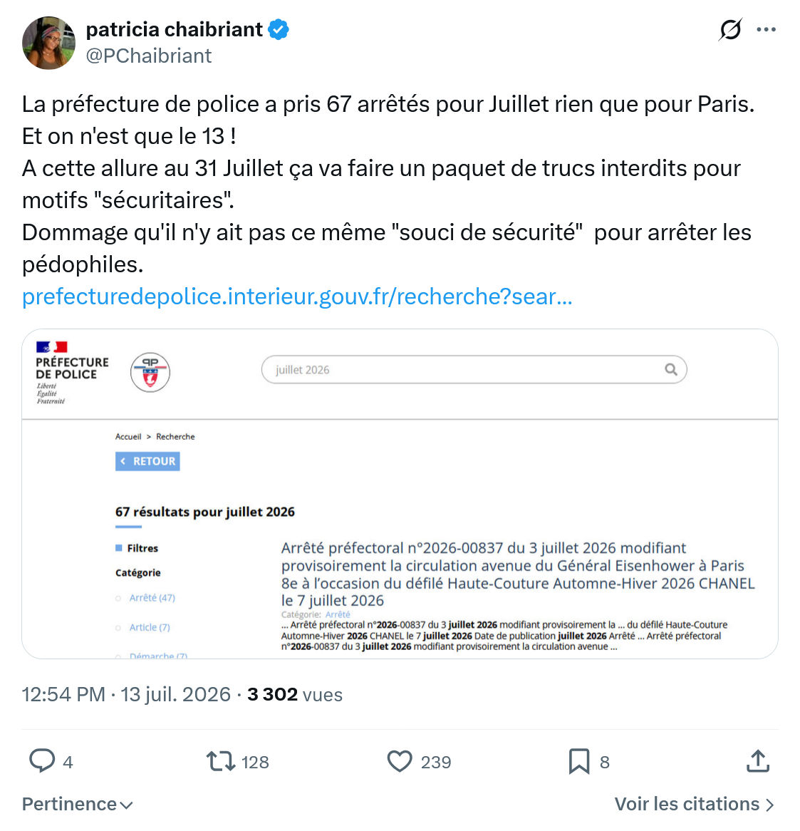 Patricia Chaibriant: La préfecture de police...