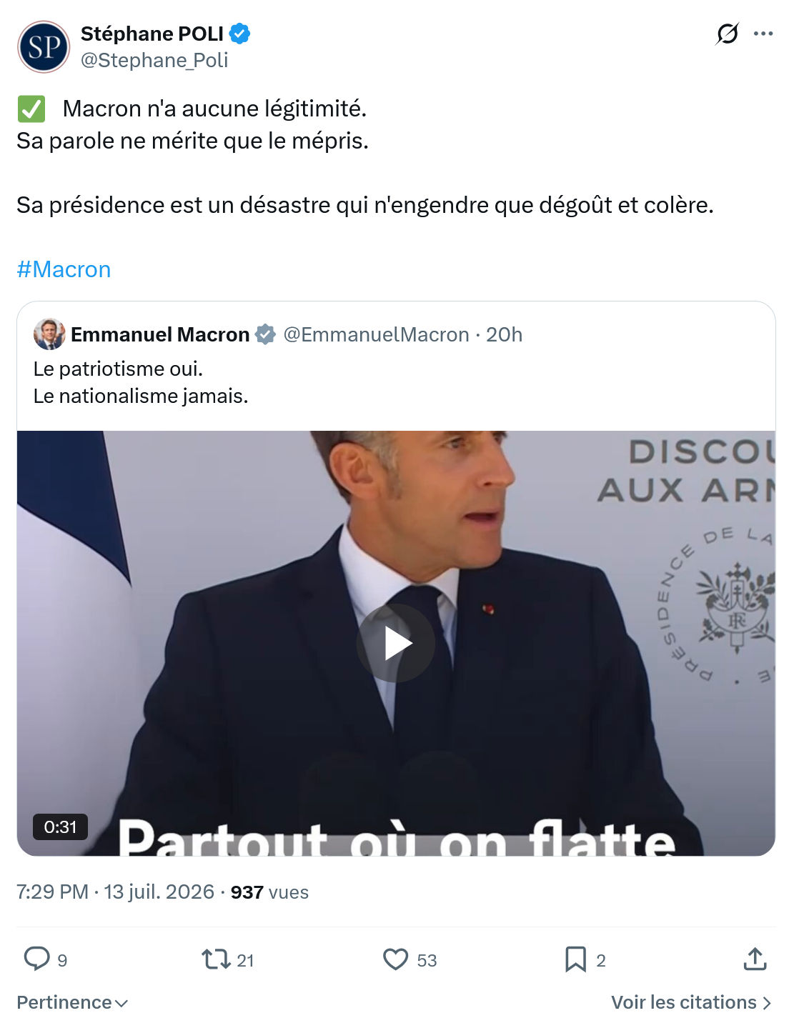 Stephane Poli: Macron n'a aucune légitimité...