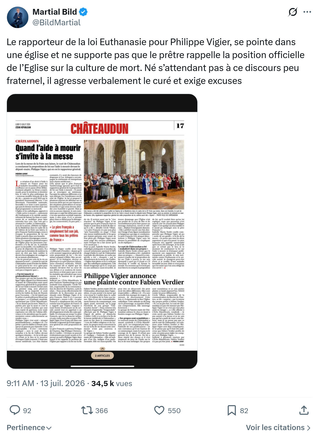 Martial Bild: Le rapporteur de la loi Euthanasie pour Philippe Vigier...