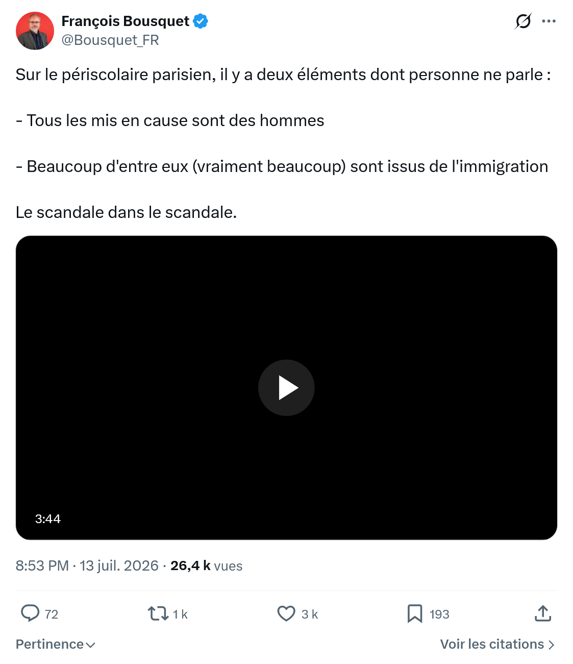 François Bousquet: Sur le périscolaire parisien...
