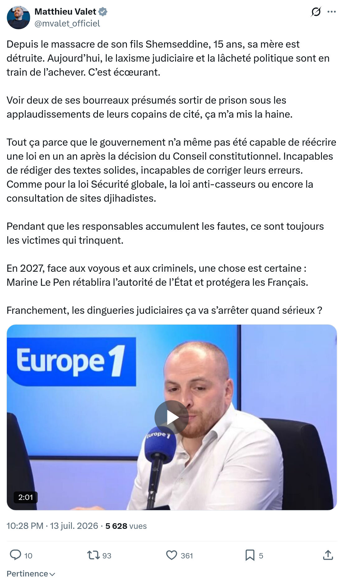 Matthieu Valet: Depuis le massacre de son fils Shemseddine...