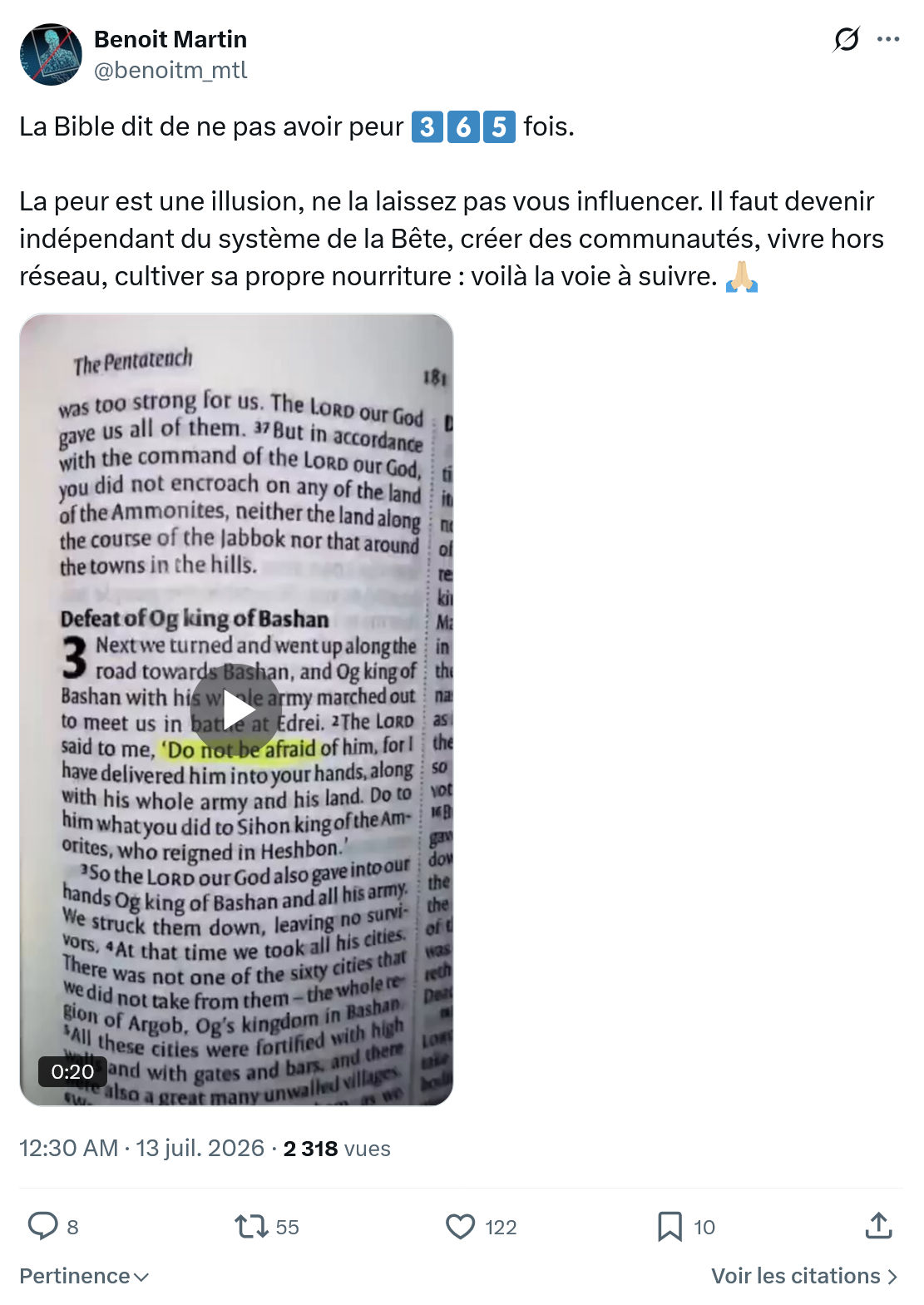 Benoît Martin: La Bible dit de ne pas...