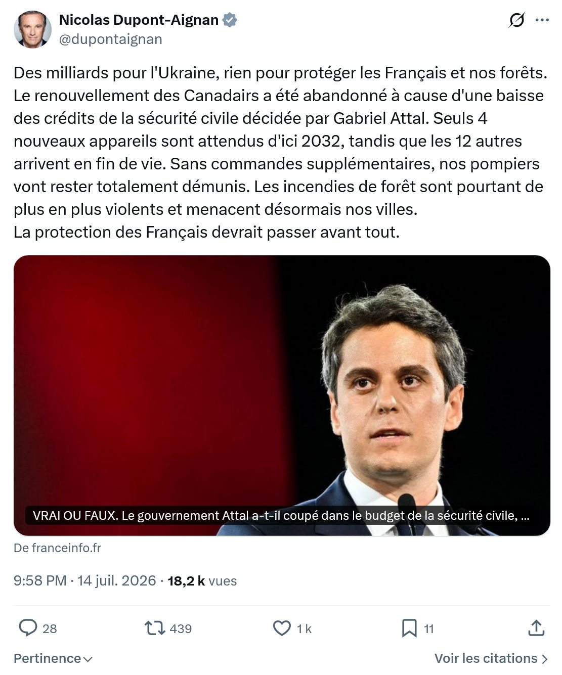 Nicolas Dupont-Aignan: Des milliards pour l'Ukraine...