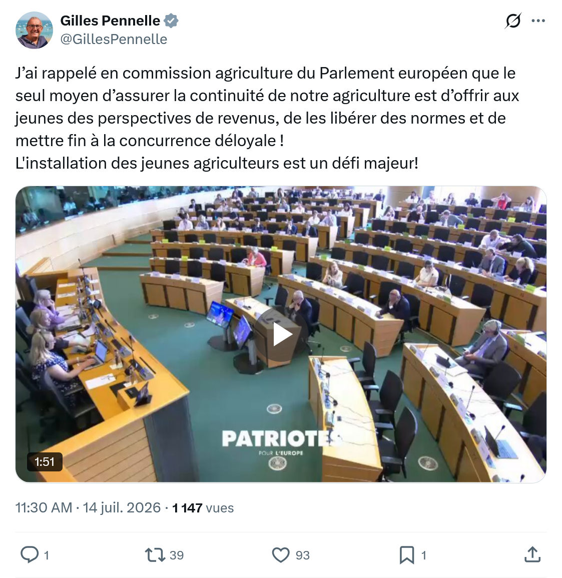 Gilles Pennelle: J’ai rappelé en commission agriculture...