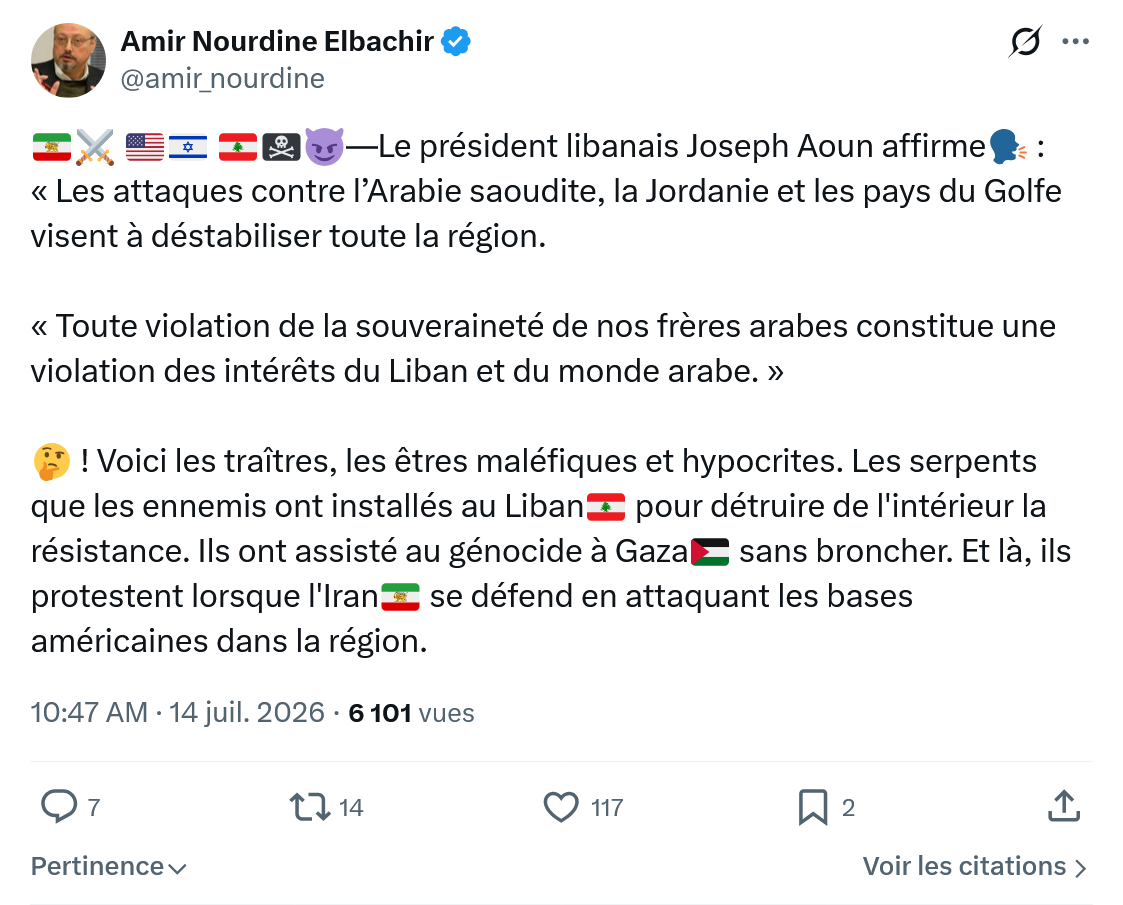 Amir Nourdine Elbachir: Le président libanais Joseph Aoun affirme...