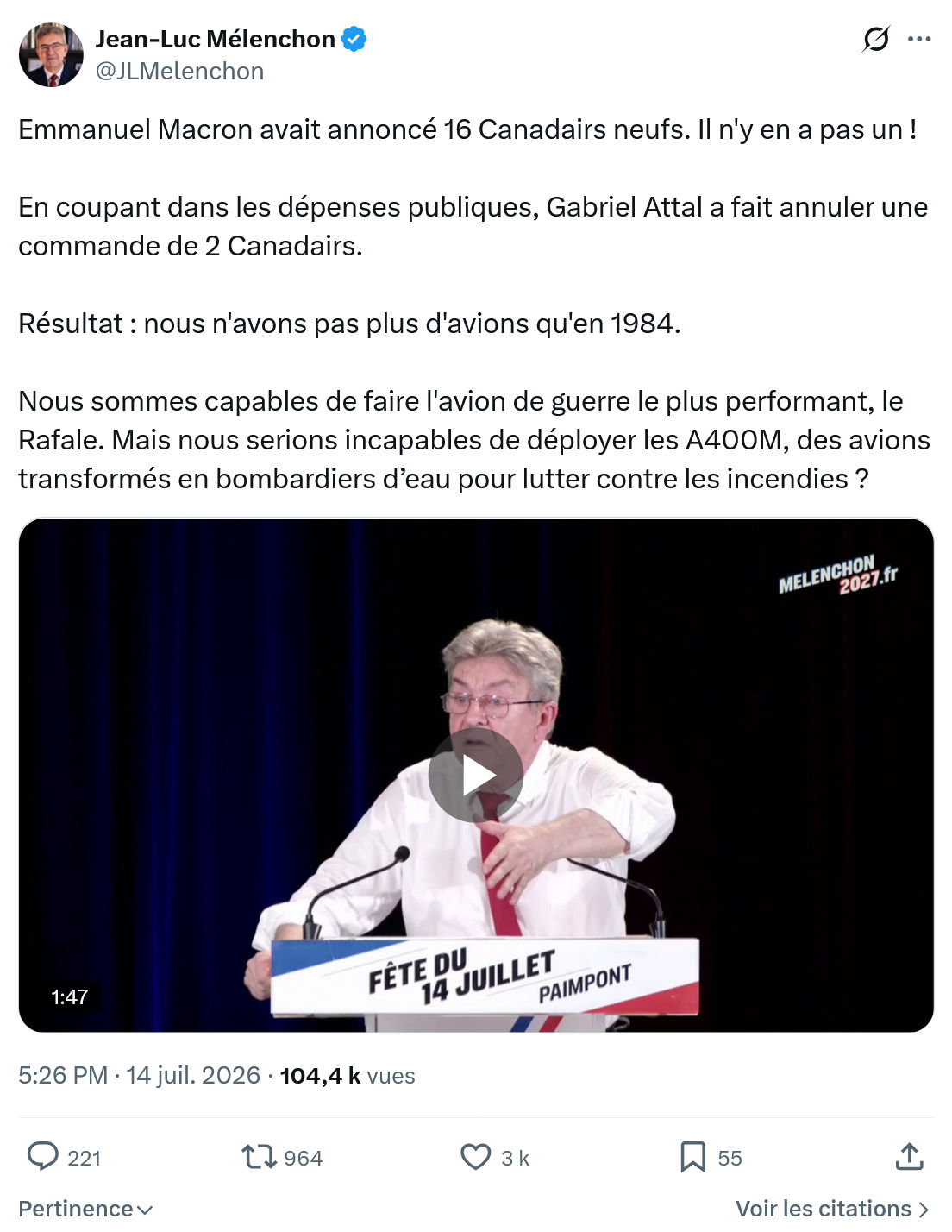 Jean-Luc Mélenchon: Emmanuel Macron avait annoncé...