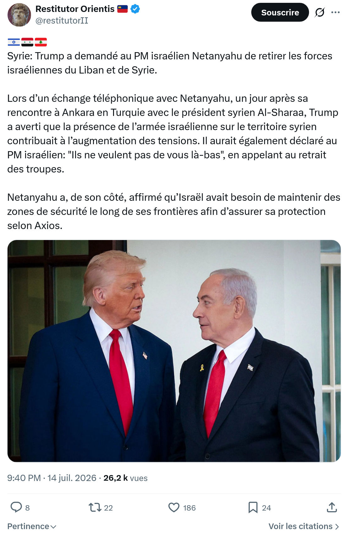 Restitutor Orientis: Syrie: Trump a demandé au PM...