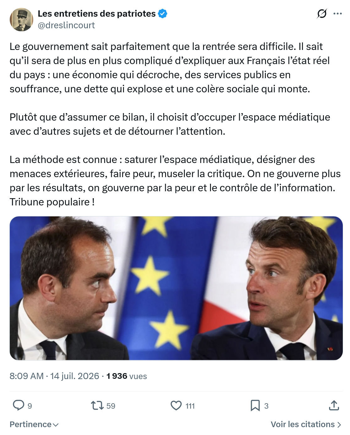 Marquis de Dreslincourt: Le gouvernement sait parfaitement...