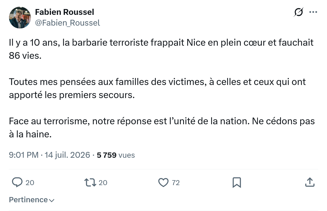 Fabien Roussel: Il y a 10 ans, la barbarie terroriste...