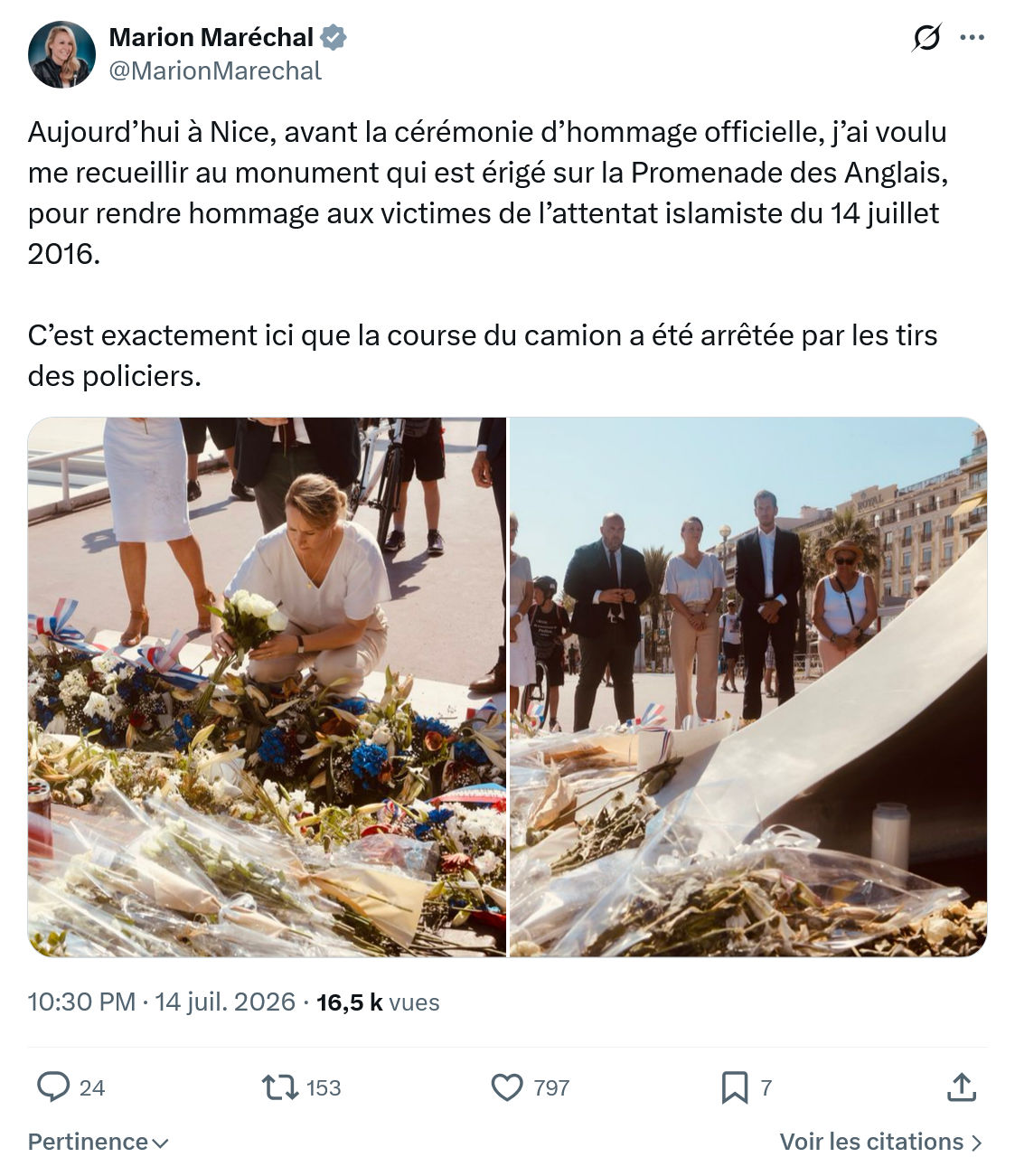 Marion Maréchal- Le Pen: Aujourd’hui à Nice...