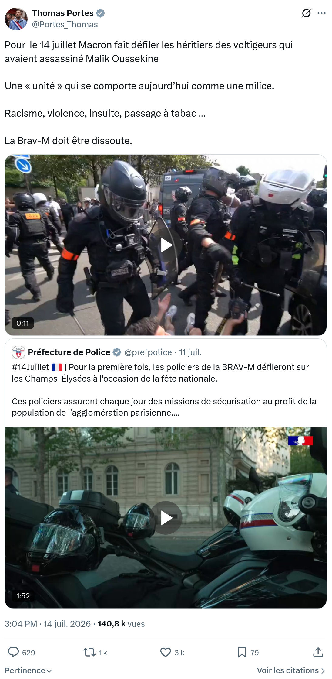 Thomas Portes: Pour le 14 juillet Macron...