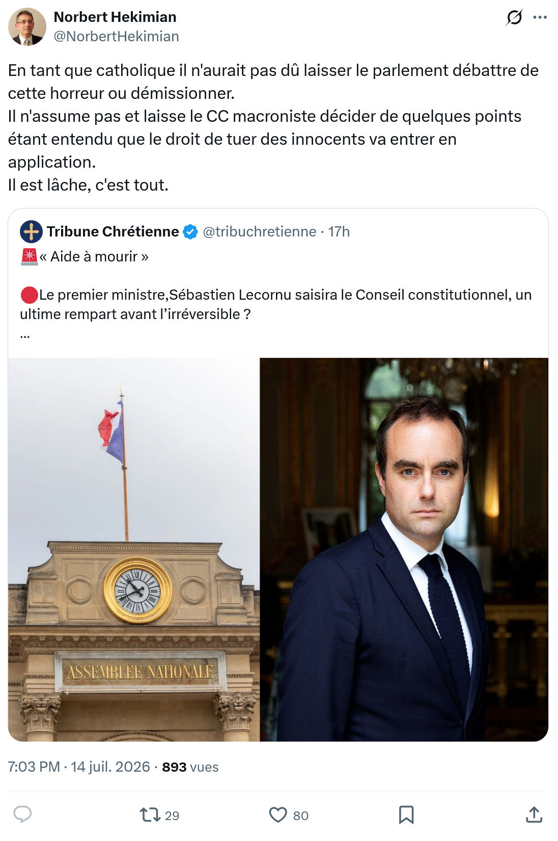 Norbert Hekimian: En tant que catholique il n'aurait...
