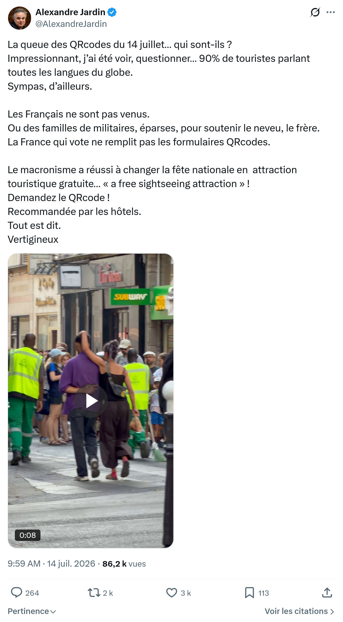 Alexandre Jardin: La queue des QRcodes du 14 juillet…