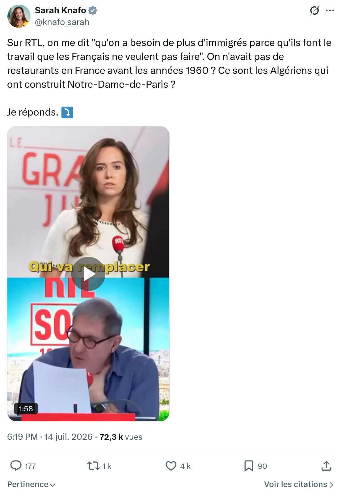 Sarah Knafo: Sur RTL, on me dit...