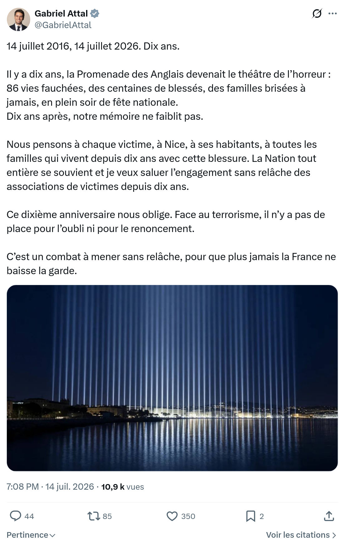 Gabriel Attal: 14 juillet 2016, 14 juillet 2026. Dix ans...