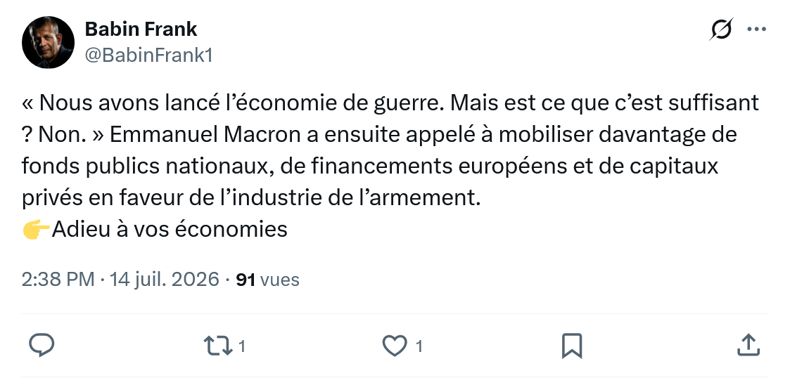 Frank Babin: Nous avons lancé l’économie de guerre...