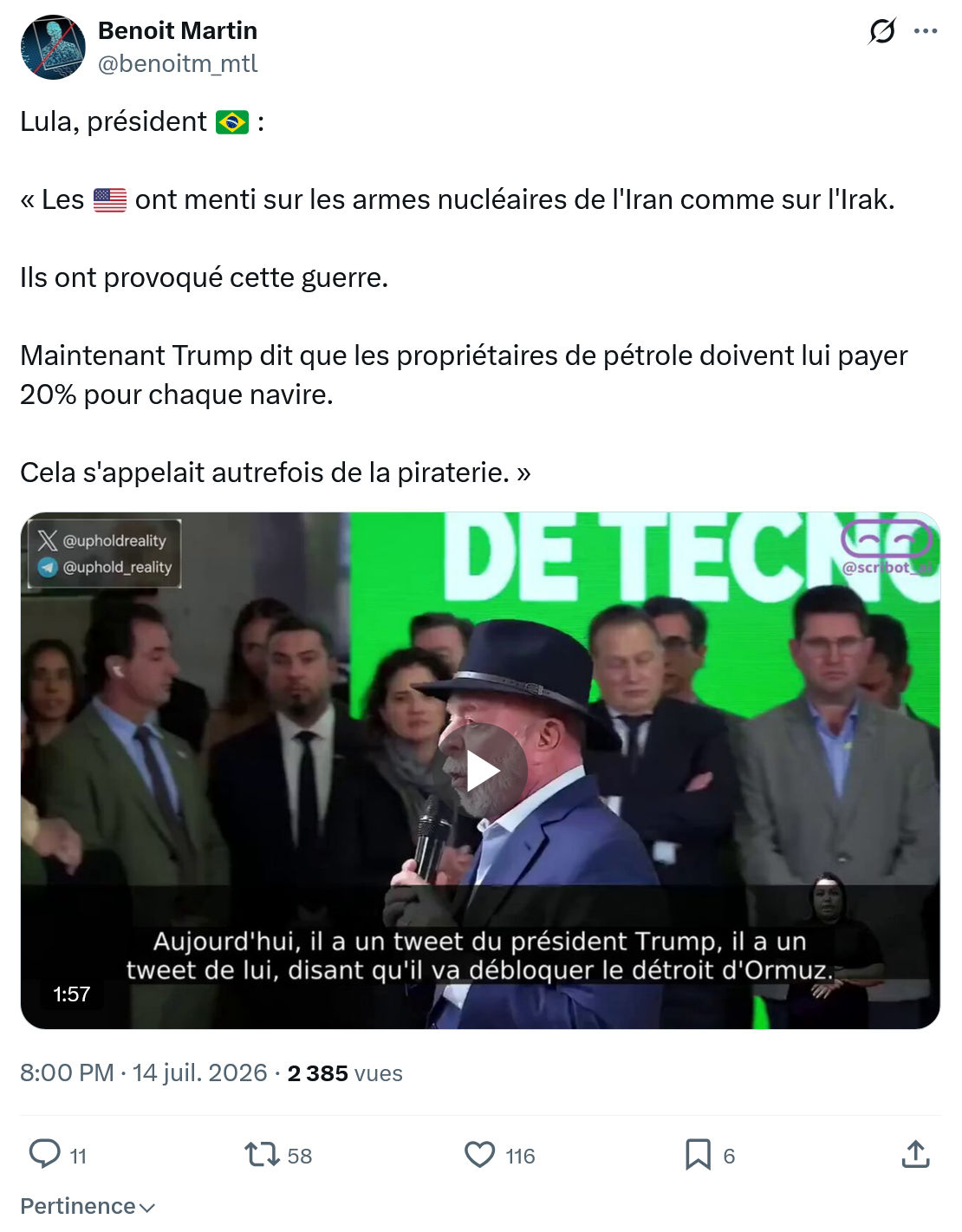 Benoît Martin: Lula, président...