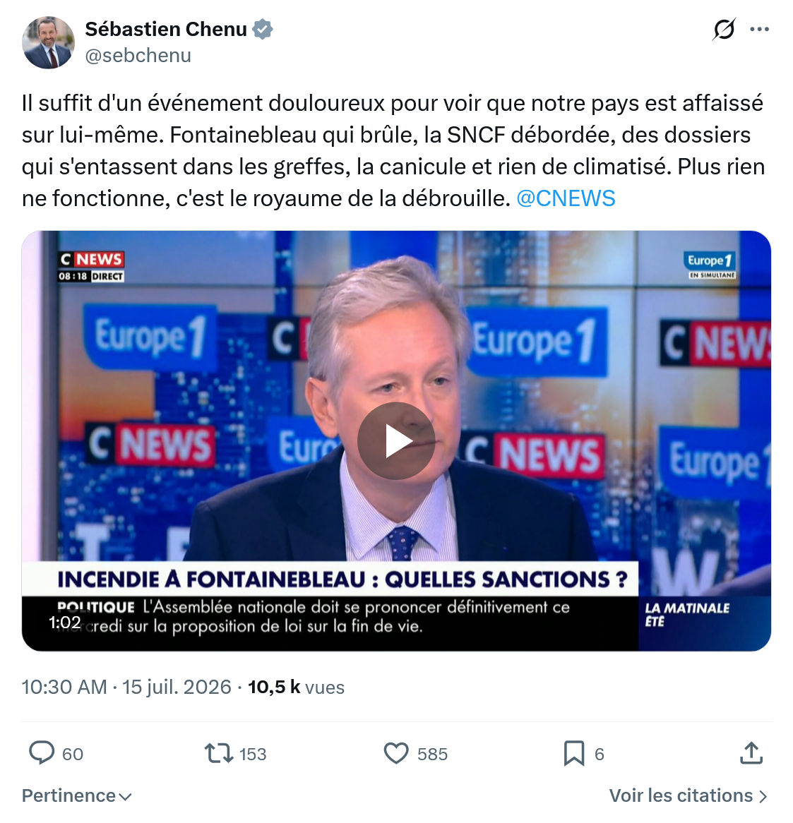 Sébastien Chenu: Il suffit d'un événement douloureux...