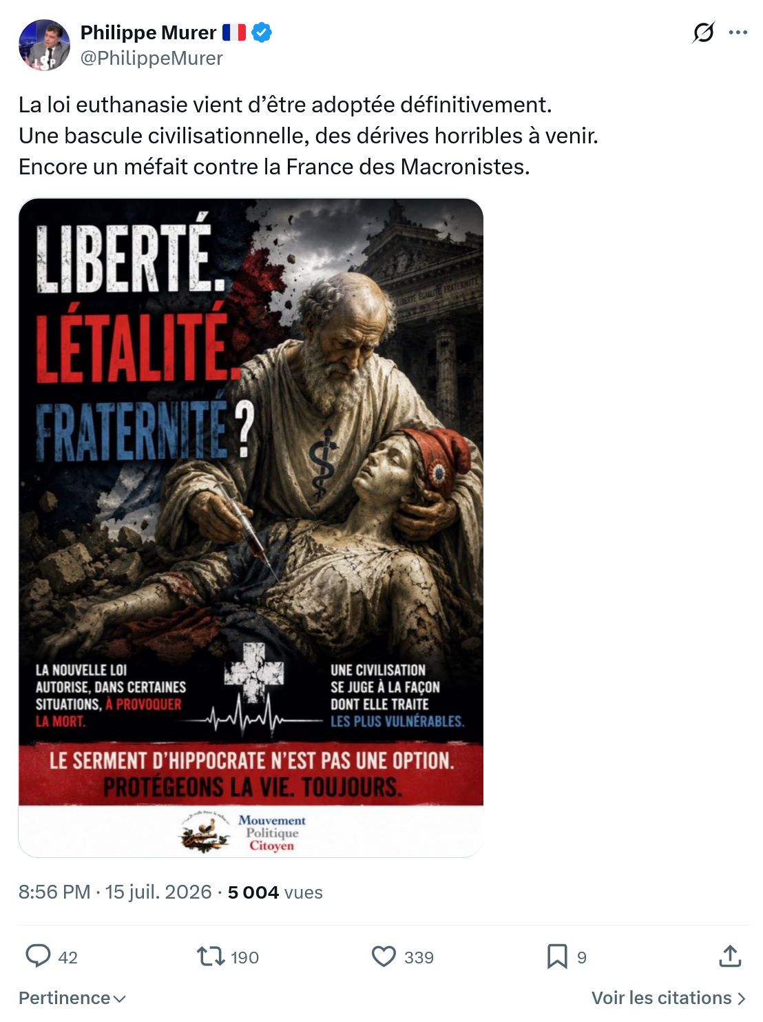 Philippe Murer: La loi euthanasie vient...