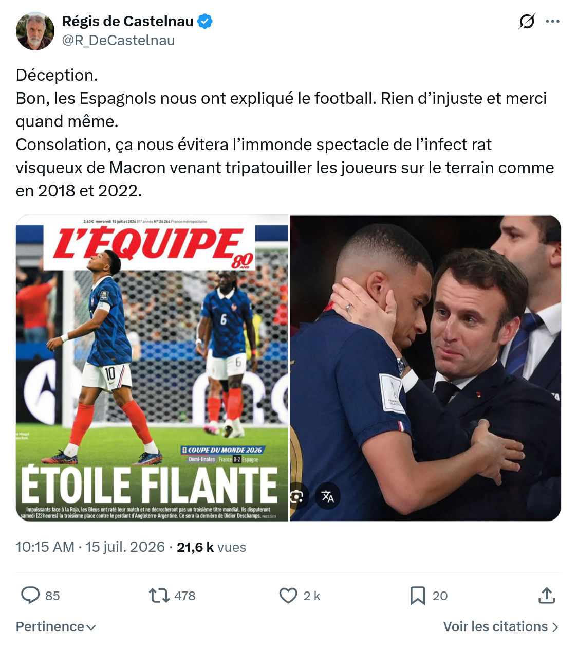 Régis de Castelnau: Déception...