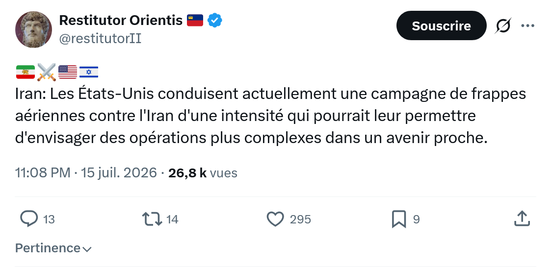 Restitutor Orientis: Iran: Les États-Unis conduisent actuellement...