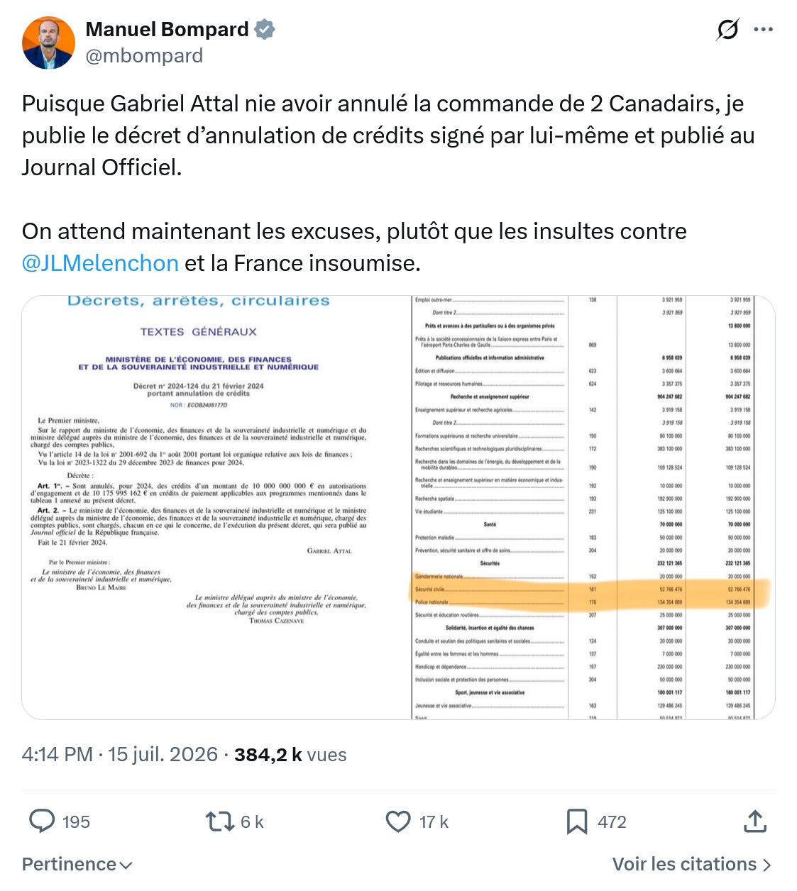 Manuel Bompard: Puisque Gabriel Attal...