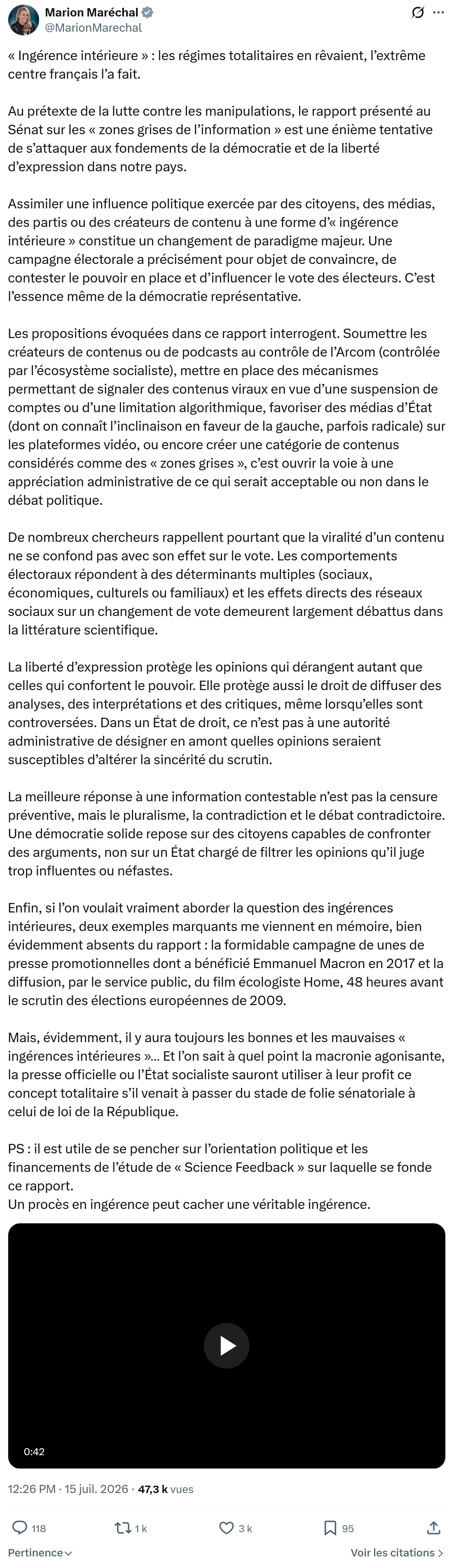 Marion Maréchal- Le Pen: « Ingérence intérieure »...