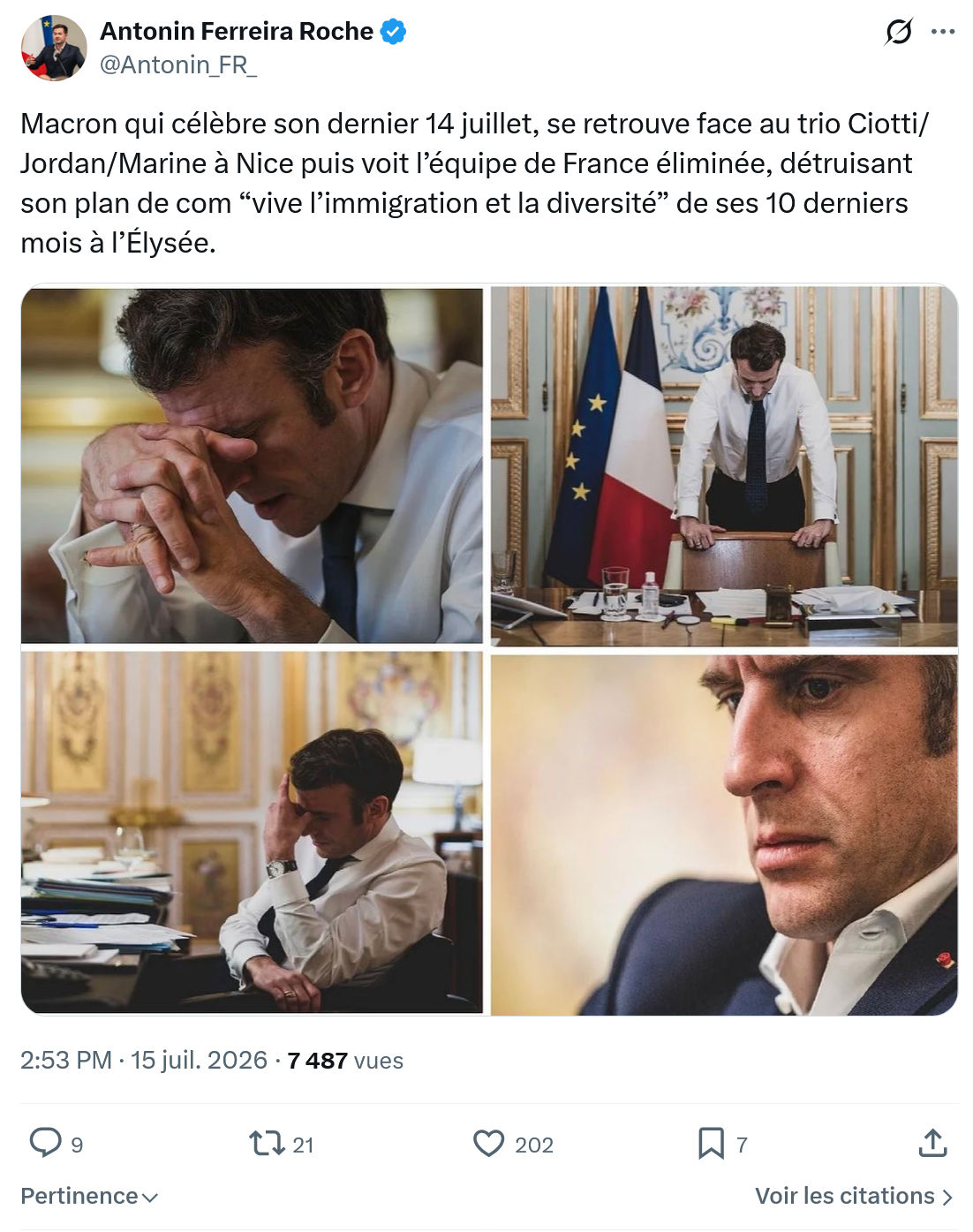 Antonin Ferreira Roche: Macron qui célèbre son dernier 14 juillet...