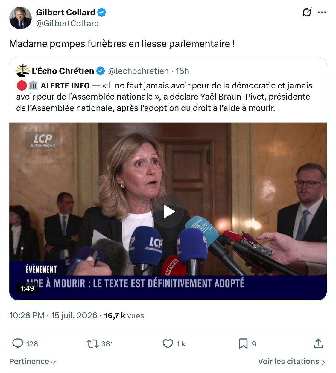 Gilbert Collard: Madame pompes funèbres...