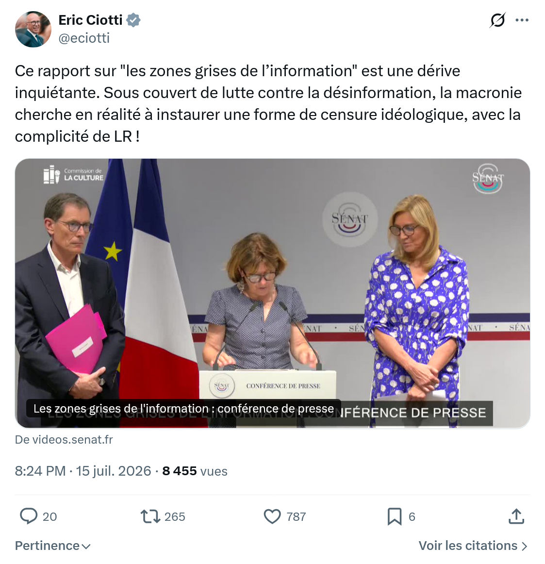 Éric Ciotti: Ce rapport sur "les zones grises de l’information"...