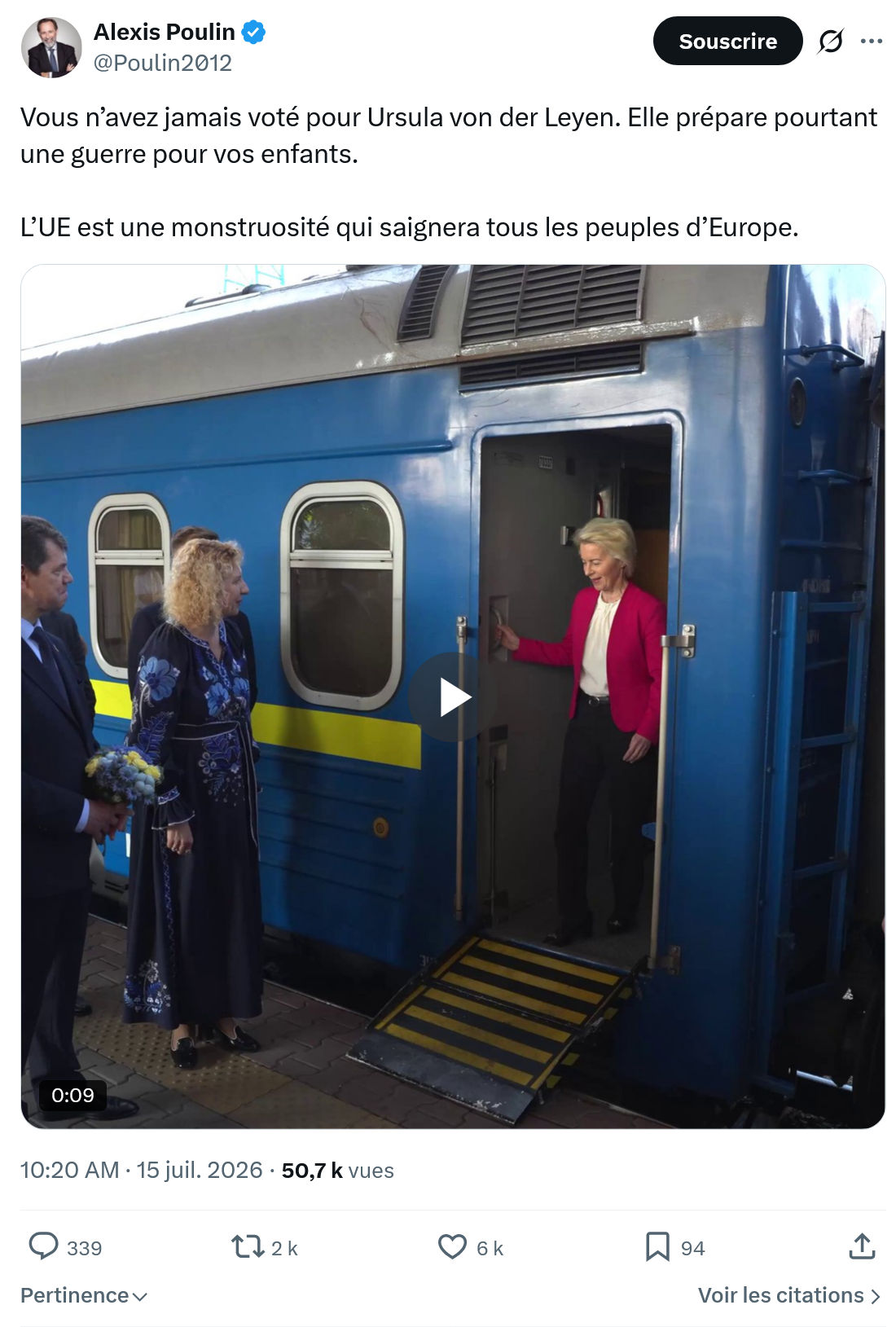 Alexis Poulin: Vous n’avez jamais voté pour Ursula von der Leyen...